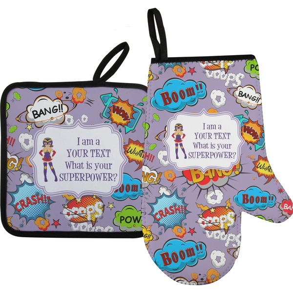 Custom What is your Superpower Right Oven Mitt & Pot Holder Set w/ Name or Text