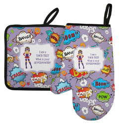 What is your Superpower Left Oven Mitt & Pot Holder Set w/ Name or Text