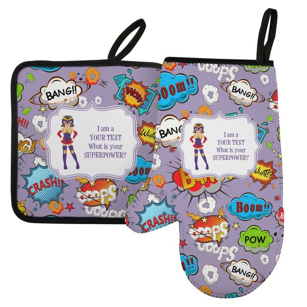 Custom What is your Superpower Left Oven Mitt & Pot Holder Set w/ Name or Text