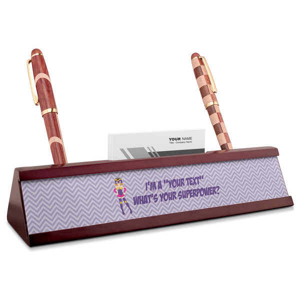 Custom What is your Superpower Red Mahogany Nameplate with Business Card Holder (Personalized)