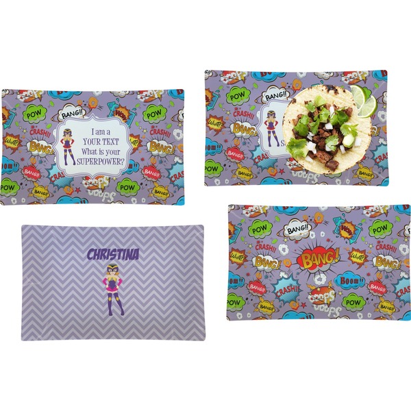 Custom What is your Superpower Set of 4 Glass Rectangular Lunch / Dinner Plate (Personalized)