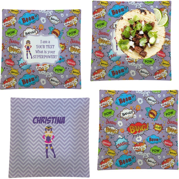 Custom What is your Superpower Set of 4 Glass Square Lunch / Dinner Plate 9.5" (Personalized)