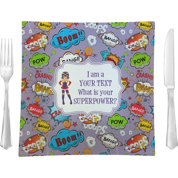 Custom What is your Superpower 9.5" Glass Square Lunch / Dinner Plate- Single or Set of 4 (Personalized)