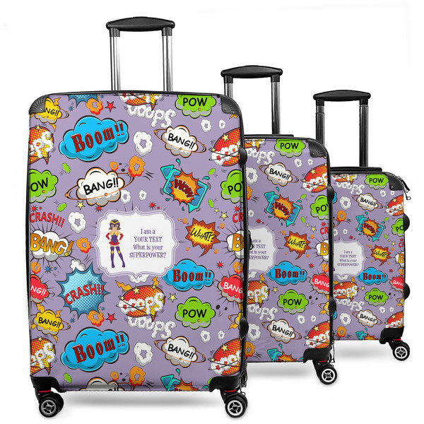 Custom What is your Superpower 3 Piece Luggage Set - 20" Carry On, 24" Medium Checked, 28" Large Checked (Personalized)