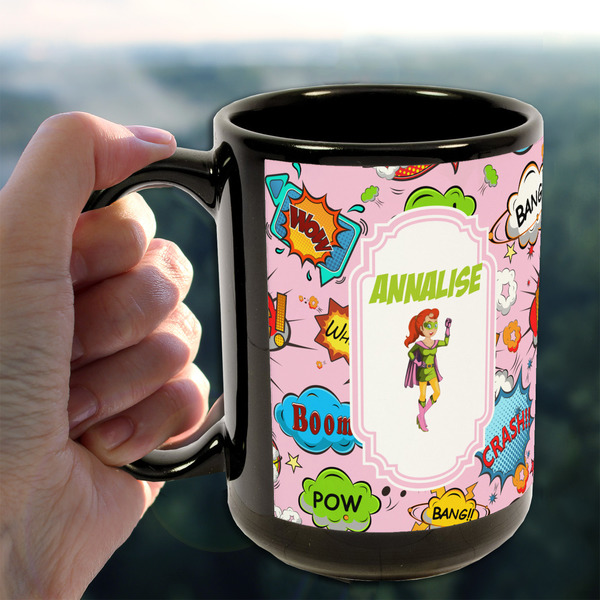 Woman Superhero 15oz. Black Mug - LIFESTYLE