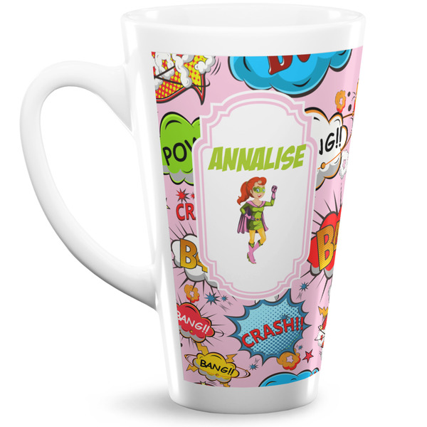 Custom Woman Superhero 16 Oz Latte Mug (Personalized)