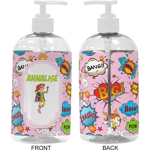 Woman Superhero 16 oz Plastic Liquid Dispenser- Approval- White