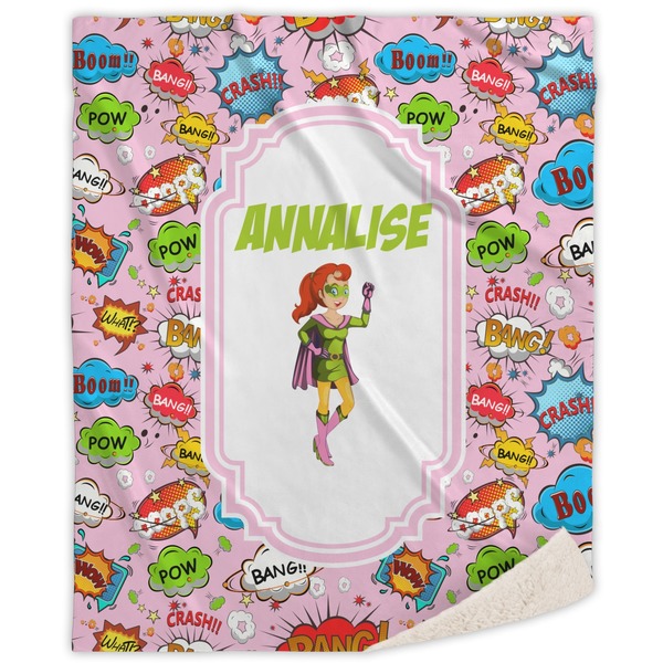 Custom Woman Superhero Sherpa Throw Blanket - 60"x80" (Personalized)
