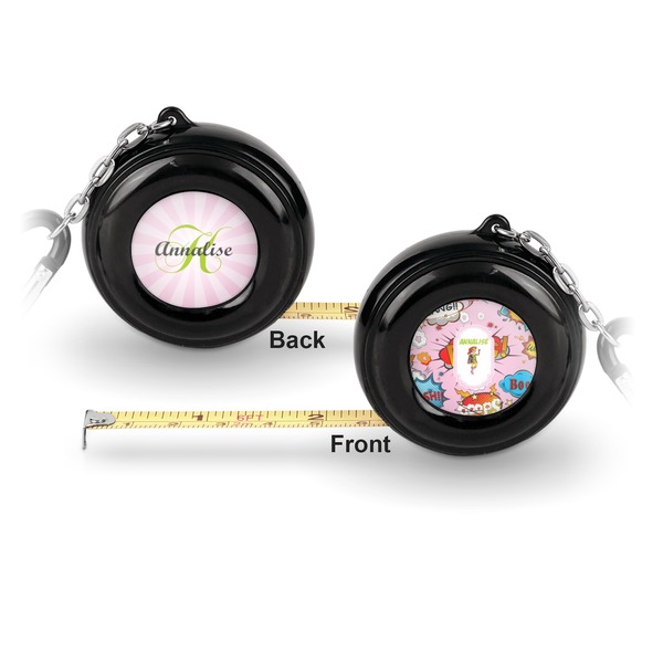 Woman Superhero 6-Ft Pocket Tape Measure with Carabiner Hook - Front and Back