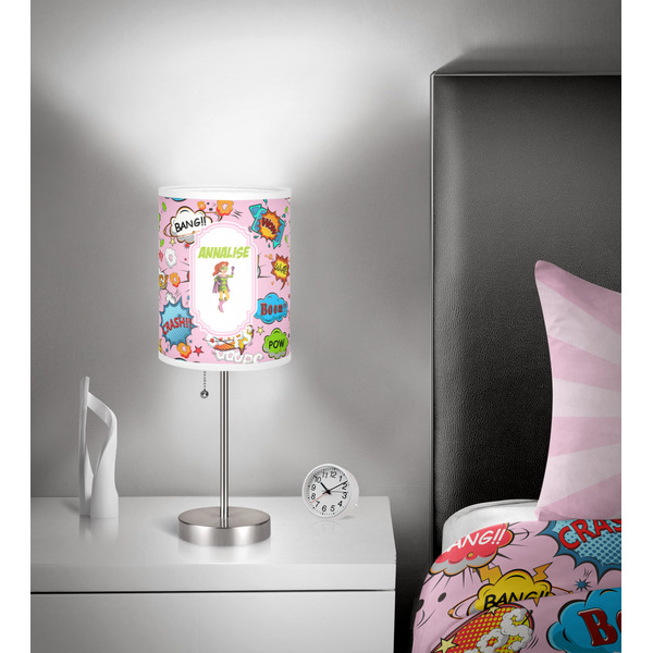 Woman Superhero 7 inch drum lamp shade - in room