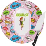 Woman Superhero Round Glass Cutting Board - Small (Personalized)
