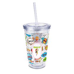 Woman Superhero 16oz Double Wall Acrylic Tumbler with Lid & Straw - Full Print (Personalized)