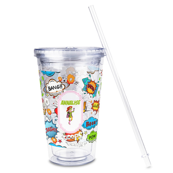 Woman Superhero Acrylic Tumbler - Full Print - Front straw out