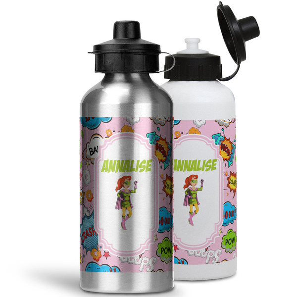 Woman Superhero Aluminum Water Bottles - MAIN (white &silver)