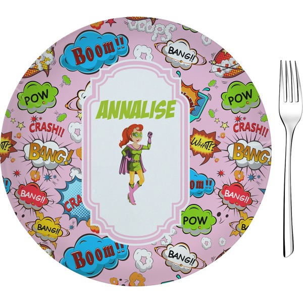 Custom Woman Superhero Glass Appetizer / Dessert Plate 8" (Personalized)