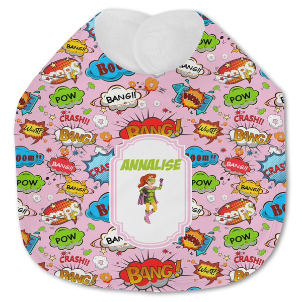 Custom Woman Superhero Jersey Knit Baby Bib w/ Name or Text