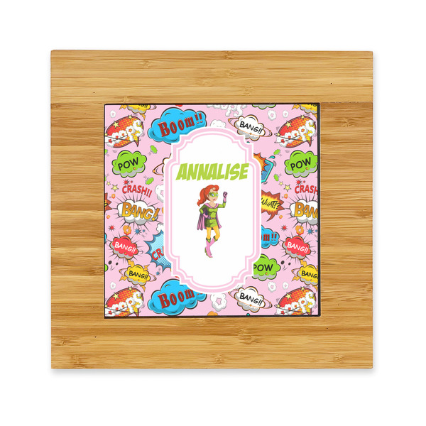 Custom Woman Superhero Bamboo Trivet with Ceramic Tile Insert (Personalized)