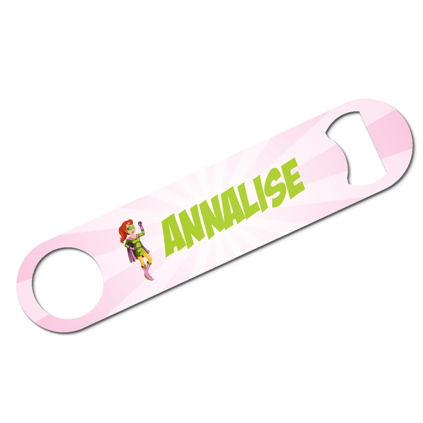 Custom Woman Superhero Bar Bottle Opener w/ Name or Text
