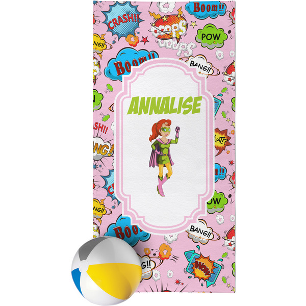 Custom Woman Superhero Beach Towel (Personalized)