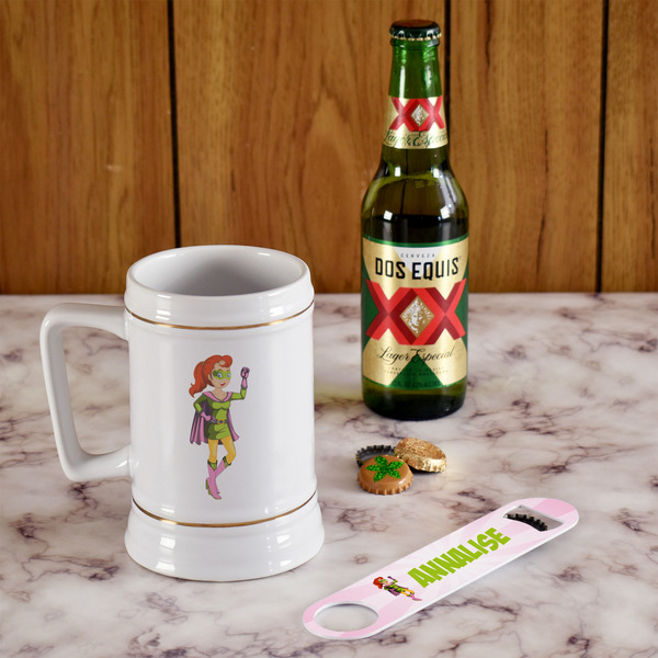 Woman Superhero Beer Stein - In Context