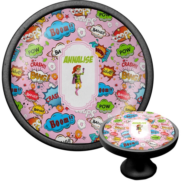 Custom Woman Superhero Cabinet Knob (Black) (Personalized)