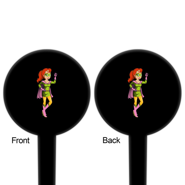 Woman Superhero Black Plastic 4" Food Pick - Round - Double Sided - Front & Back