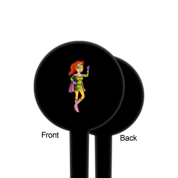 Woman Superhero Black Plastic 4" Food Pick - Round - Single Sided - Front & Back
