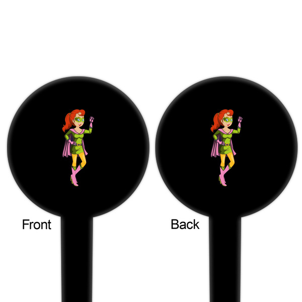 Woman Superhero Black Plastic 6" Food Pick - Round - Double Sided - Front & Back
