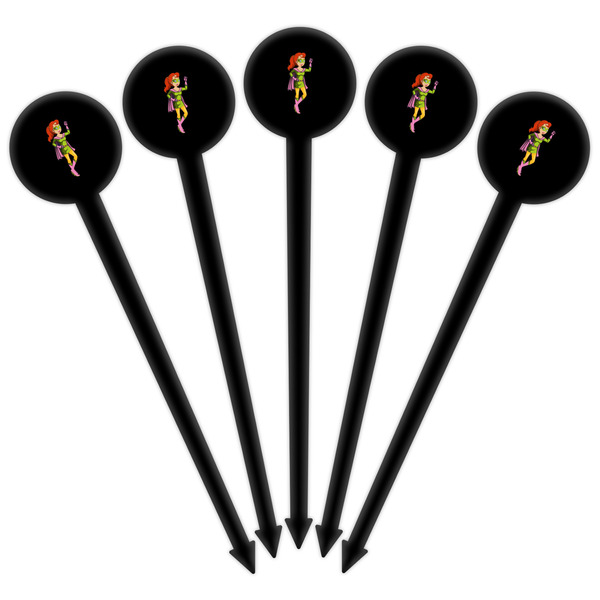 Woman Superhero Black Plastic 6" Food Pick - Round - Fan View