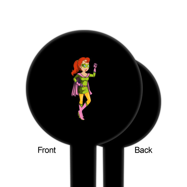 Woman Superhero Black Plastic 6" Food Pick - Round - Single Sided - Front & Back