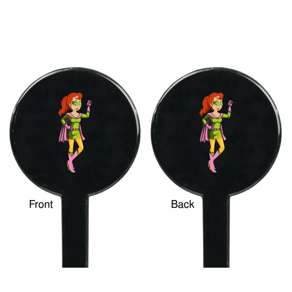 Woman Superhero Black Plastic 7" Stir Stick - Double Sided - Round - Front & Back