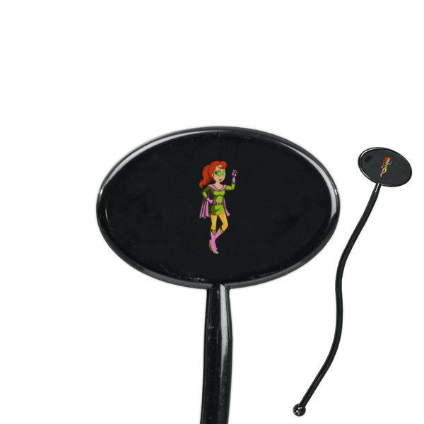 Custom Woman Superhero 7" Oval Plastic Stir Sticks - Black - Double Sided
