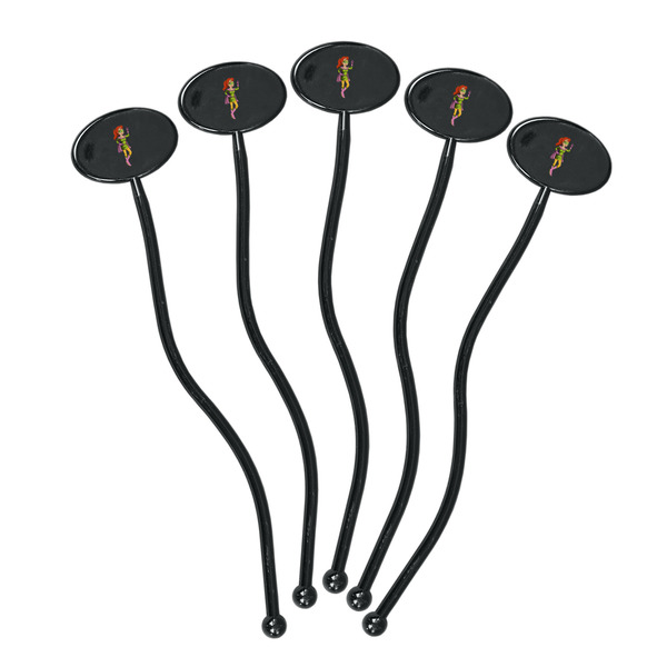 Woman Superhero Black Plastic 7" Stir Stick - Oval - Fan