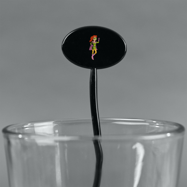 Woman Superhero Black Plastic 7" Stir Stick - Oval - Main