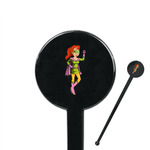 Woman Superhero 7" Round Plastic Stir Sticks - Black - Single Sided