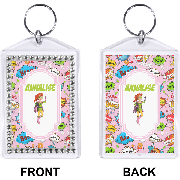 Woman Superhero Bling Keychain (Front + Back)