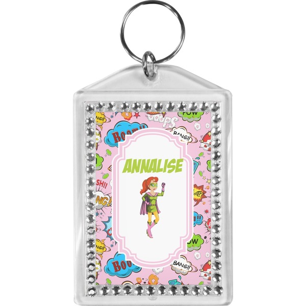 Custom Woman Superhero Bling Keychain (Personalized)