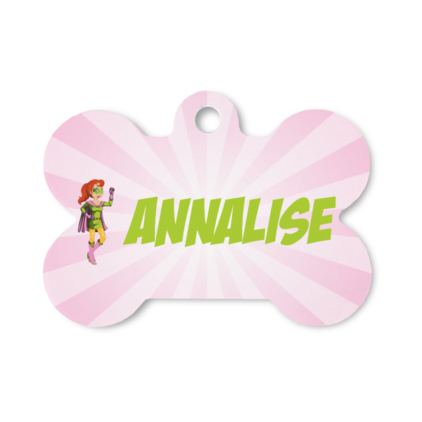 Custom Woman Superhero Bone Shaped Dog ID Tag - Small (Personalized)