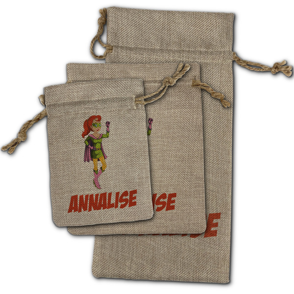 Woman Superhero Burlap Gift Bags - (PARENT MAIN) All Three