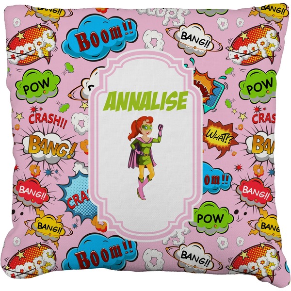 Custom Woman Superhero Faux-Linen Throw Pillow 20" (Personalized)