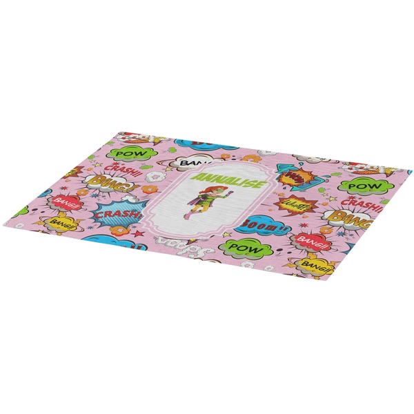 Woman Superhero Burlap Placemat (Angle View)