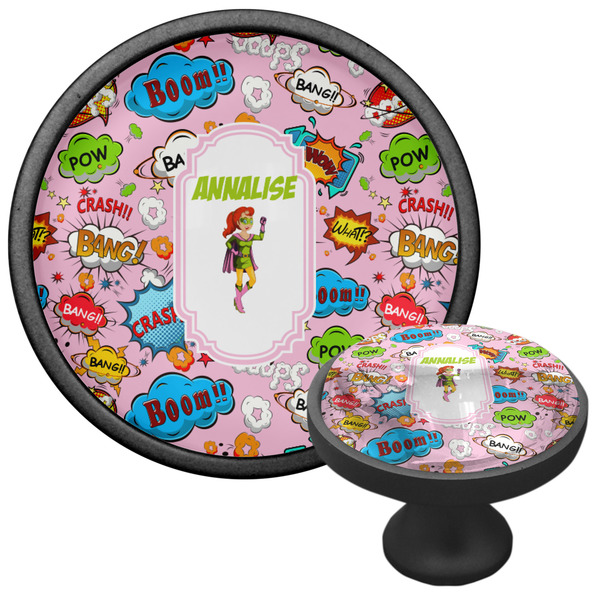 Woman Superhero Cabinet Knob - Black - Multi Angle
