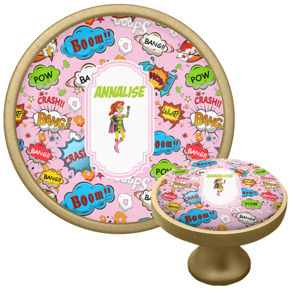 Custom Woman Superhero Cabinet Knob - Gold (Personalized)