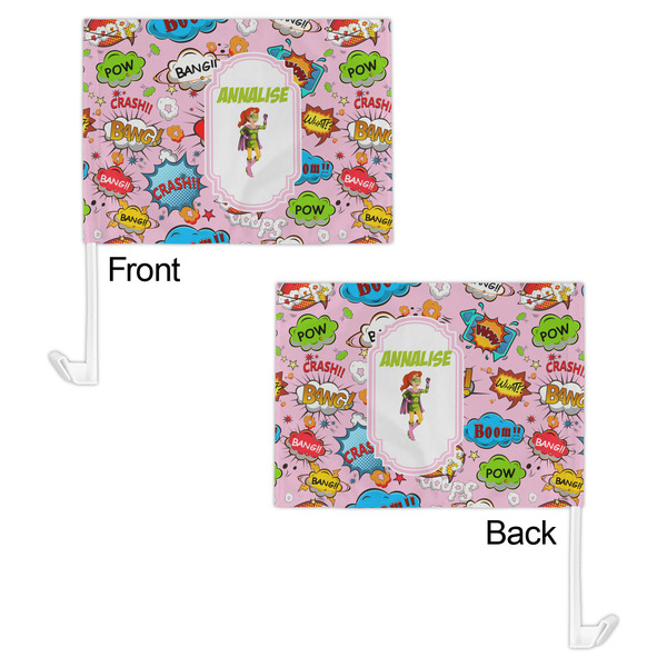Woman Superhero Car Flag - 11" x 8" - Front & Back View