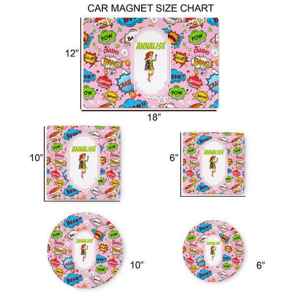 Woman Superhero Car Magnets - SIZE CHART