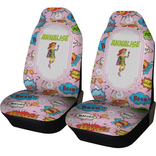 Custom Woman Superhero Car Seat Covers (Set of Two) (Personalized)