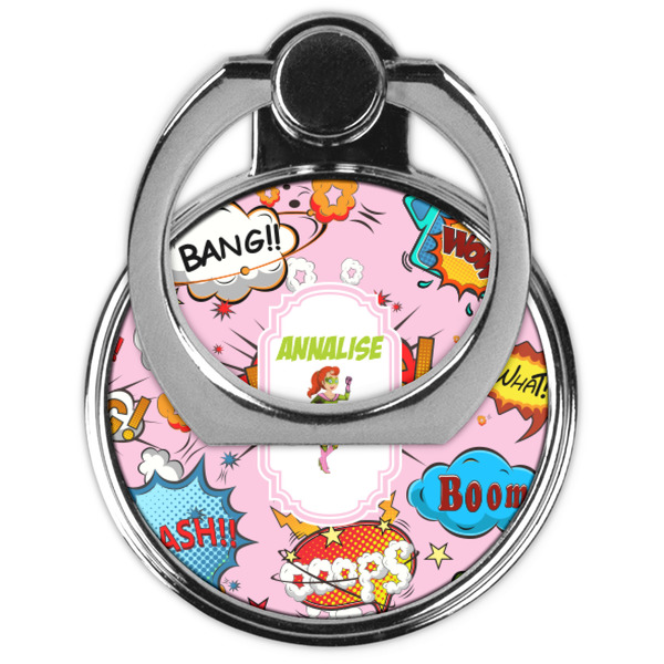 Woman Superhero Cell Phone Ring Stand & Holder - Front (Collapsed)