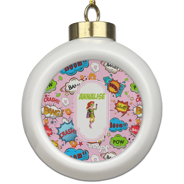 Custom Woman Superhero Ceramic Ball Ornament (Personalized)