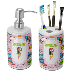 Woman Superhero Ceramic Bathroom Accessories Set (Personalized)