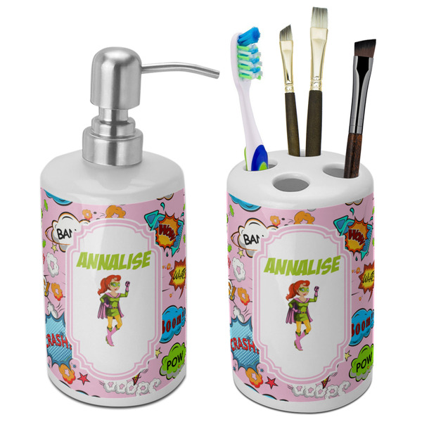 Custom Woman Superhero Ceramic Bathroom Accessories Set (Personalized)